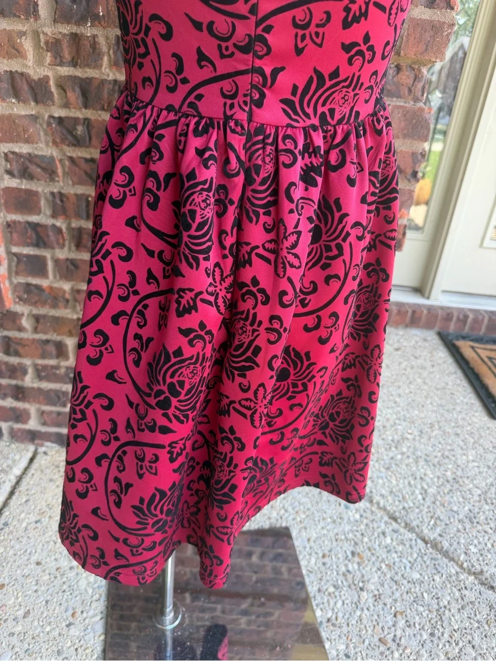 Coco Love Red Floral Flocked Fit & Flare Dress Sleeveless Size S